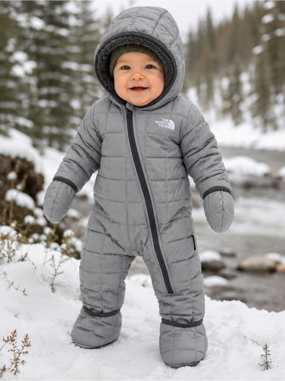 The North Face Infant ThermoBall Hooded One Piece Snowsuit Gray 18-24M